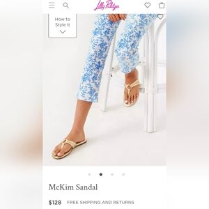 Lilly Pulitzer McKim Nappa Perlato Leather Flat Sandals Gold Metallic US 7.5